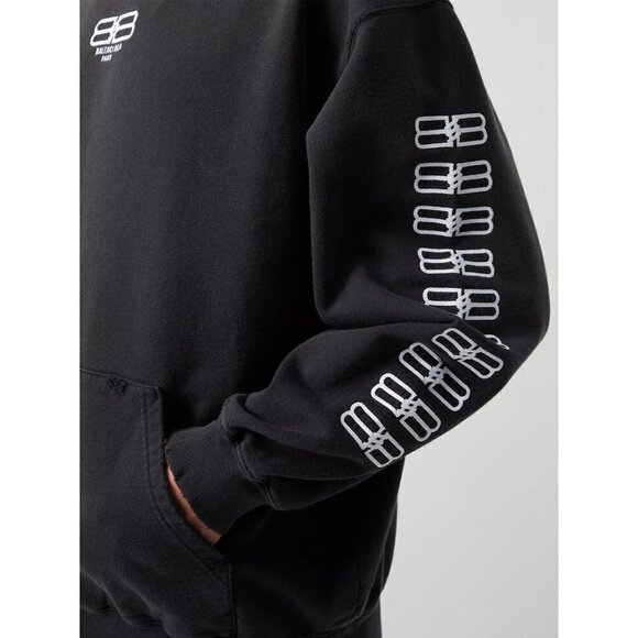 Balenciaga BB-Embroidered Oversized Hoodie in Black Large New Unisex Sweatshirt - Picture 15 of 16